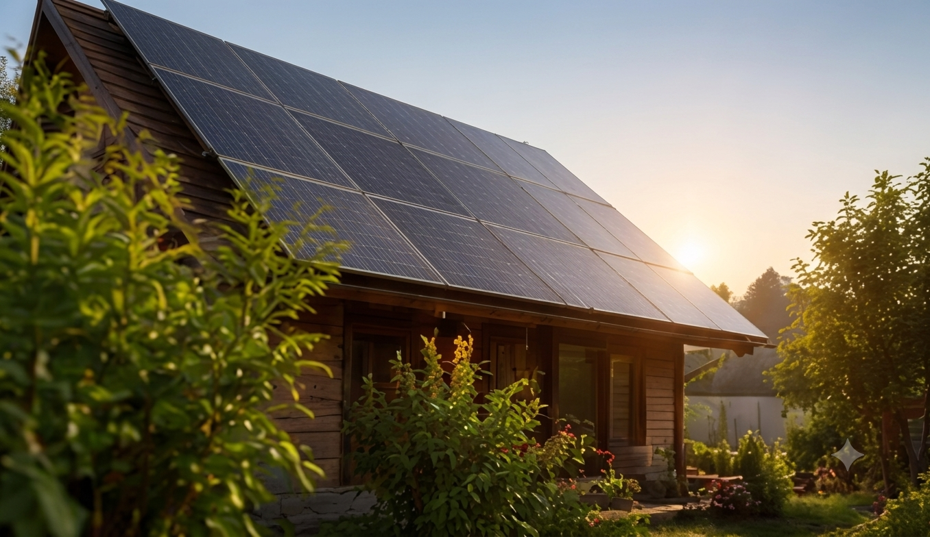 Toit avec panneaux solaires